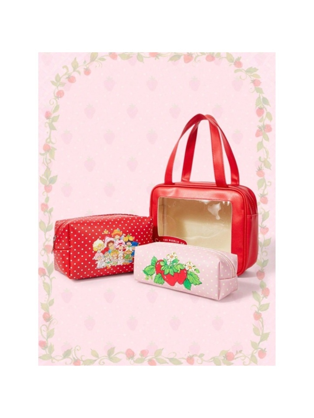 Strawberry Shortcake 3-Piece Cosmetic Bag Set Large Capacity Travel Makeup